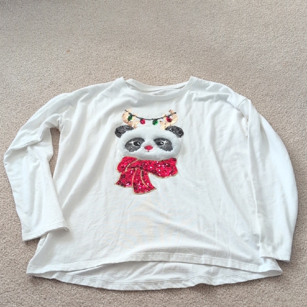 Place White Long Sleeve Tee with Red and Black Panda Design